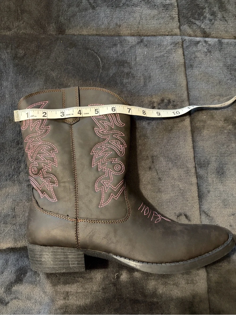 Deer Stags Dark Brown Boot with Pink Embroidery - Big Kids 7M